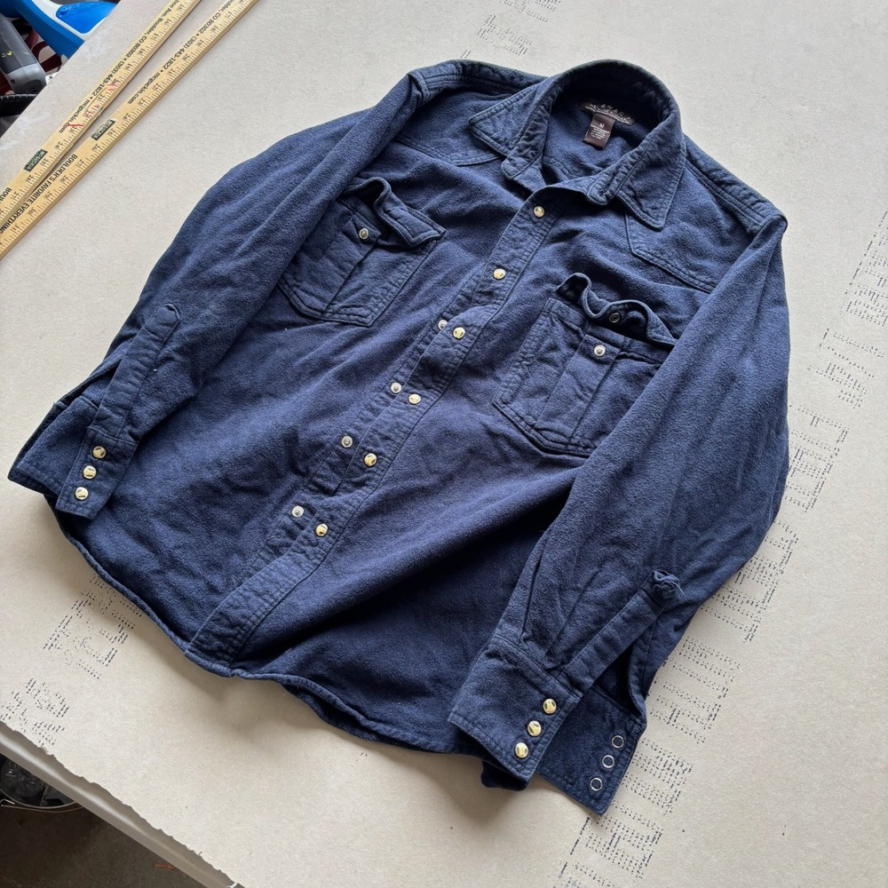 Y2K Moose Creek Navy Blue Cotton Chamois Flannel Western Pearl Snap Shirt